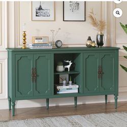 HLR 59" Mid Century Modern Storage Cabinet with Shelf, Vintage Large Sideboard Buffet Cabinet with 4 Doors, Green, YJJ230145