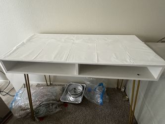 IKEA White Study Table with Gold Legs 
