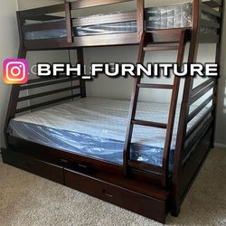 Twin Full Expresso Bunkbed With Orthopedic Mattress Included!!