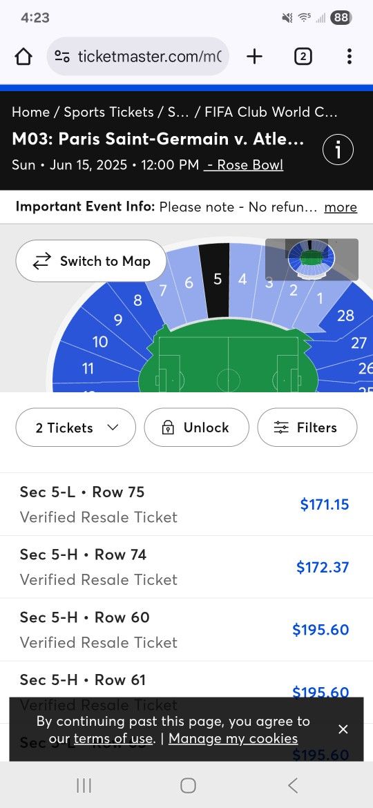 2 M03: Paris St. Germain V Atletico De Madrid Tickets Soccer Match