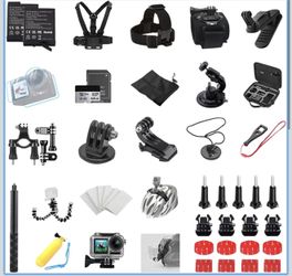 Action Camera Accessories Adventure Kit, Includes Helmet Mount, Chest Strap, Head Strap, Selfie Stick, Handlebar Mount, Floating Hand Grip, Lens Cover
