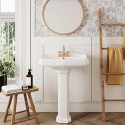 DV-1p522  23 in. W x 19 in. D Rectangular Vitreous China Pedestal Bathroom Sink in White with Overflow
