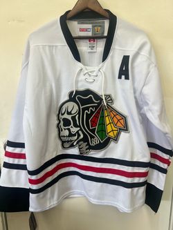 Bobby Hull Chicago Blackhawks Silver Skull White Jersey Size XL (52) New
