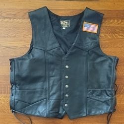 Leather Motorcycle Chaps, Vest And Gloves