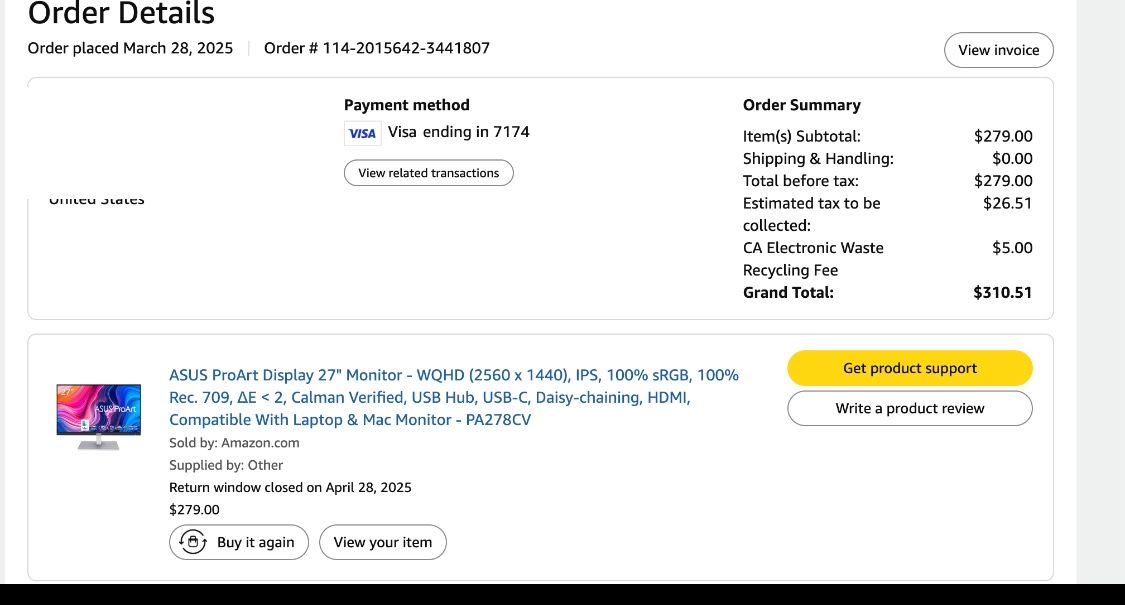 Asus 27 Inch Display Pro Art Model PA278CV