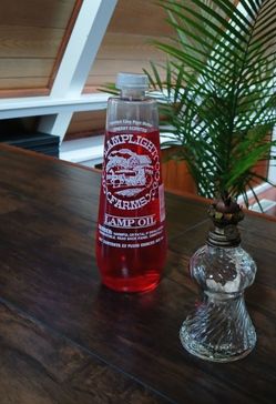 Vintage Miniature Swirl Glass Oil Lamp (P&A Brass Burner) + Cherry Lamp Oil