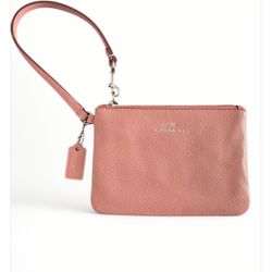 COACH Pebbled Leather Small Wristlet-Pink Taffy/Silver