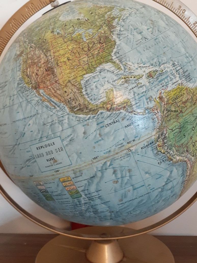 Vintage Globe - Replogle raised Relief multi axis " Land And Sea " World Globe