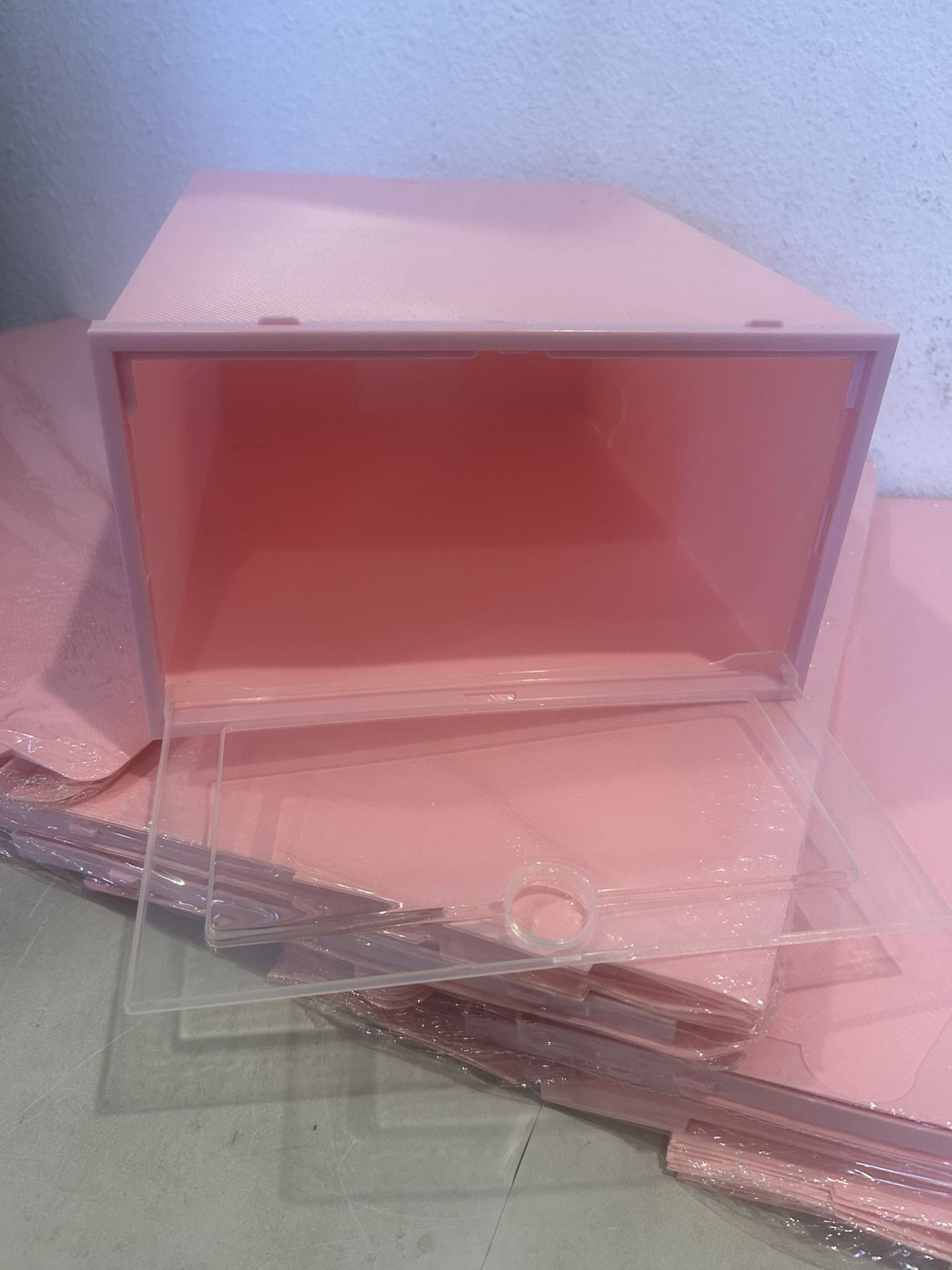 24 Pcs Shoe Storage Box Stackable Sneaker Organizer Plastic Case Container-Pink