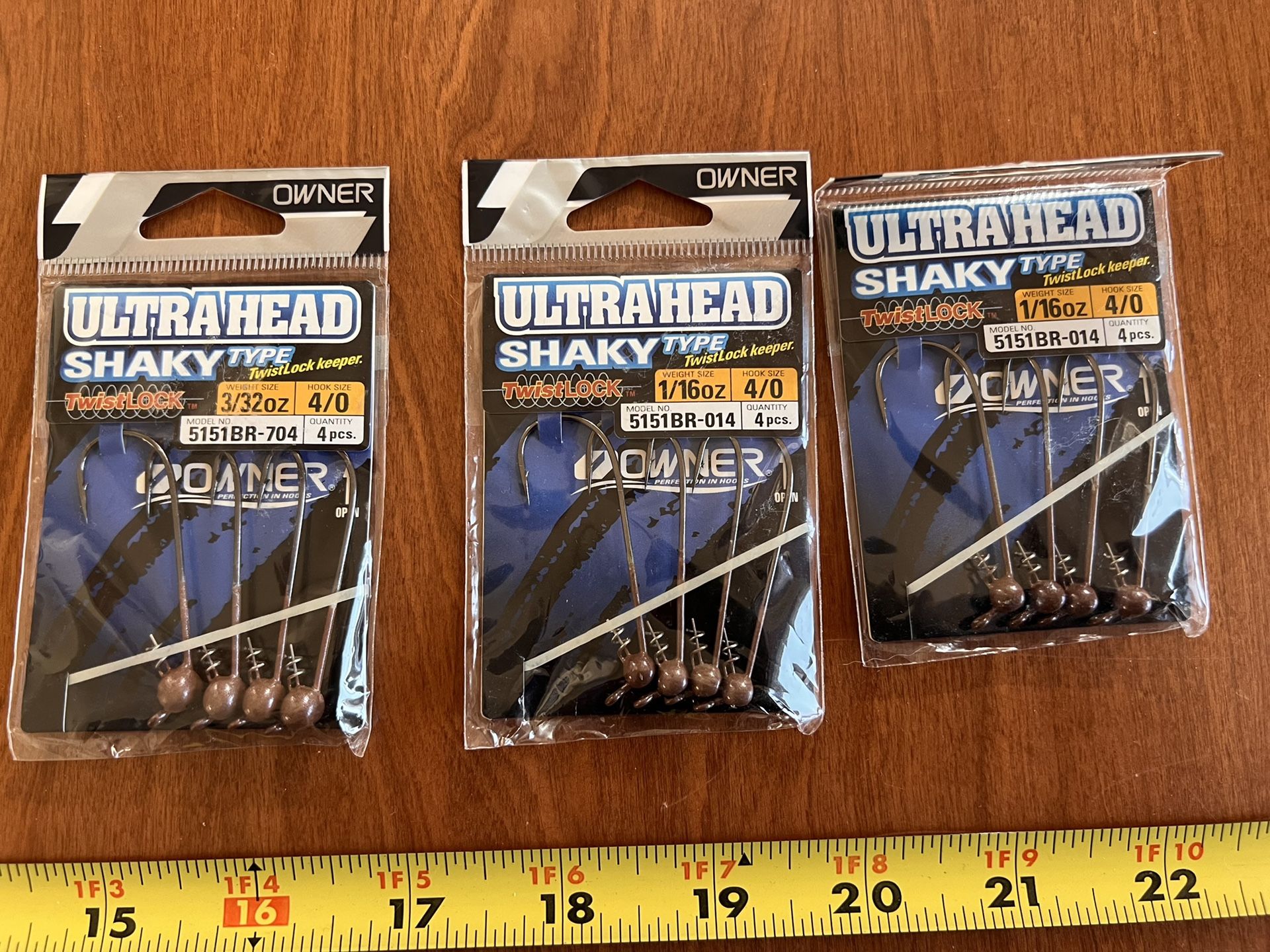 3 Pks Owner 4/0 Twist Lock Ultra head, Shaky Head Bass Hooks, Plastic Worm Bass Fishing Lure