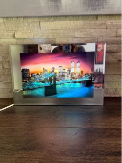 Vintage Twin Towers NY City Skyline Brooklyn  Bridge 17x12 Lighted Motion Mirror