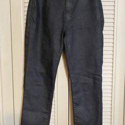 Black Leather, Looking Stretch Jeans (Size Shown In Photo)