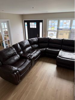 6 piece Brown Leather Power Reclining Sectional
