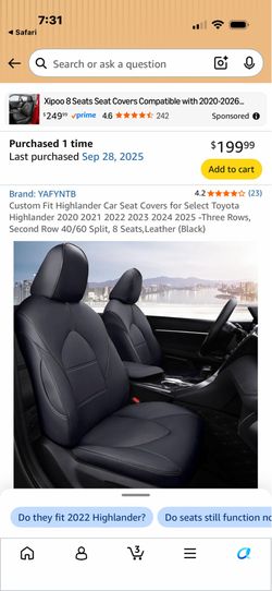 2025 Toyota Highlander seat covers