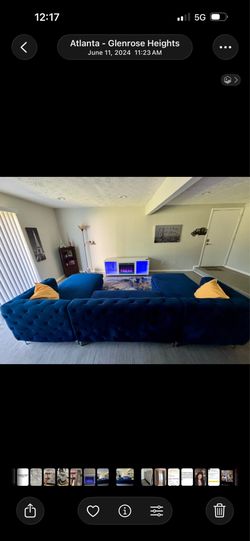 Beautiful Like New Velvet Blue Sectional