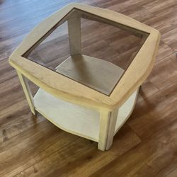 Wood Table W/ Glass Pane