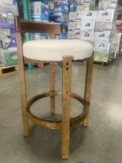 Set of 2 Wooden Bar Stools with Cream Cushions – New in Box