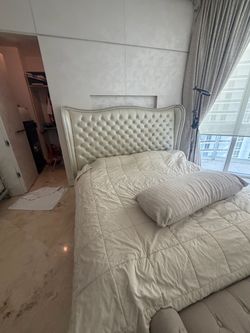 White Tufted Leather Upholstered Bed Frame