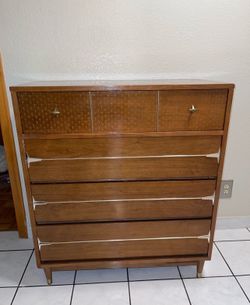 Vintage Kroehler Impression Mid Century Walnut and Brass Lowboy and tall boy