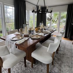 Mid-Century, Modern White Velvet Wood Dining Chairs