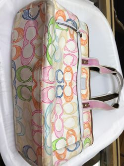 Coach Diaper Bag Style No. L0732-F11675, Multi-colored Graphic “C” Tote, outside needs cleaning, inside clean