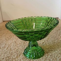 Vintage Green Glass Compote or Candy Dish
