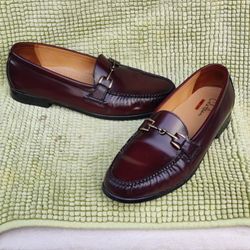 Men's Size 13 Burgundy Brown Horse Bit Loafers By Cole Haan Nike Sole 