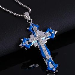 Uniquely Crafted Multi-layer 2-Tone CZ Cross Pendant Necklace 