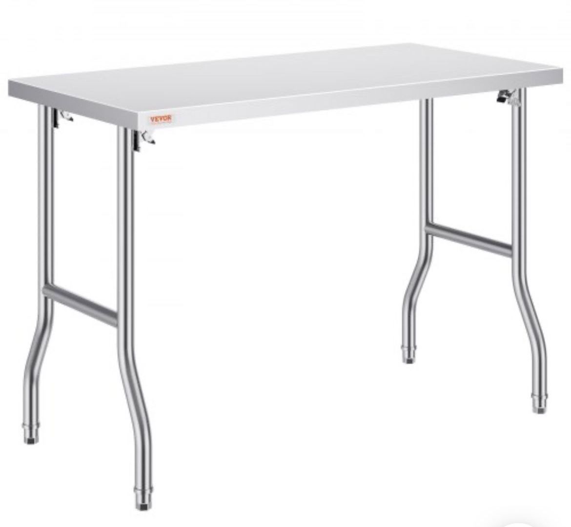 VEVOR Commercial Worktable Workstation 48 x 24 Inch Folding Commercial Prep Table, Heavy-duty Stainless Steel Folding Table with 661 lbs Load, Kitchen