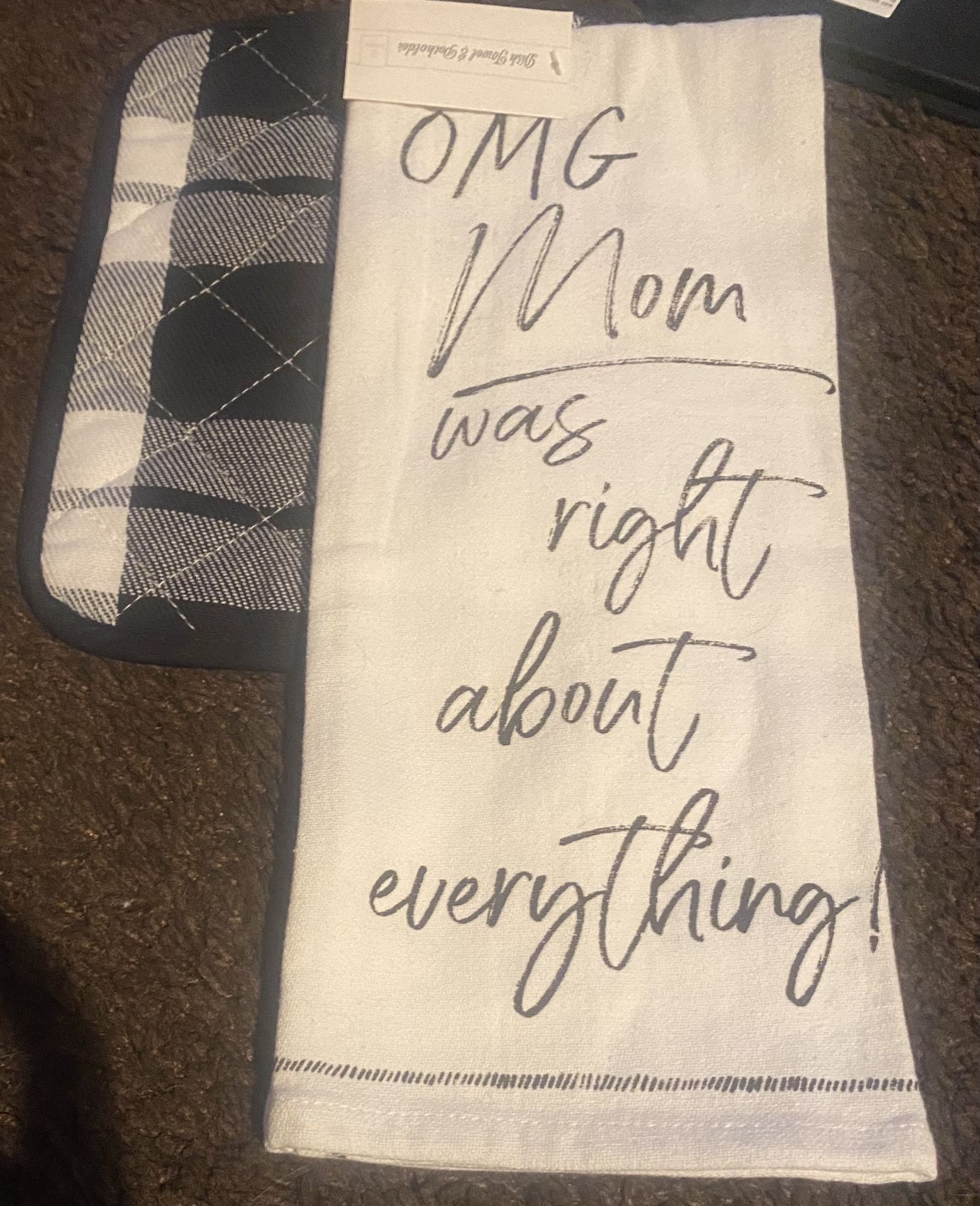 MOM WAS RIGHT CHECKERED DISH TOWEL & POTHOLDER