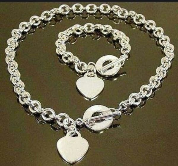 Sterling Silver Plated (stamped 925) Necklace + Bracelet Set !! Brand New !!