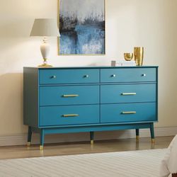 Teal Blue 6-Drawer Dresser with gold handle