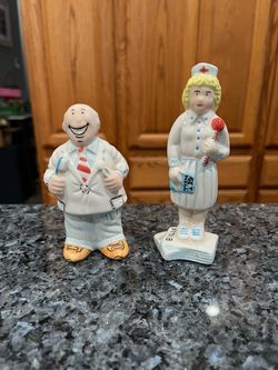 Ceramic Denist and Nurse Pair of Salt And Pepper Shakers . Size approximately Nurse 5 inches tall. Preowned never used. Brand OCI Has been on displ