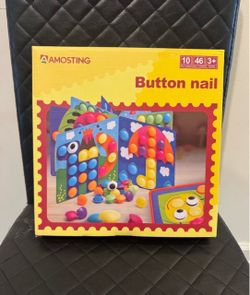 Button Nail Mosaic Peg Board Learning Toy – 46 Buttons, 10 Picture Cards