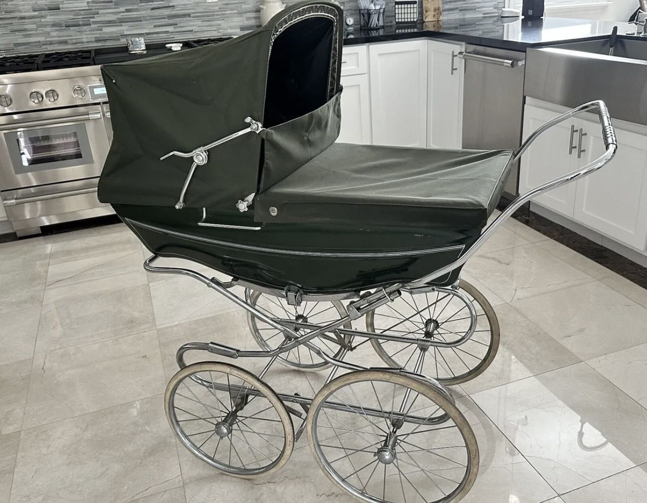 Silver cross pram green top