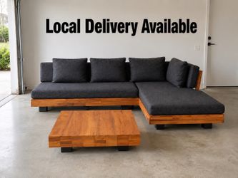 Article Lubek Solid Acacia Wood Outdoor Sectional Set w/ Coffee Table - Slate Gray - Retail $2100