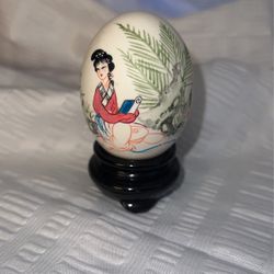 Hand Blown Egg Hand Painted On Stand 