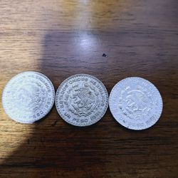 3 Mexican silver coins