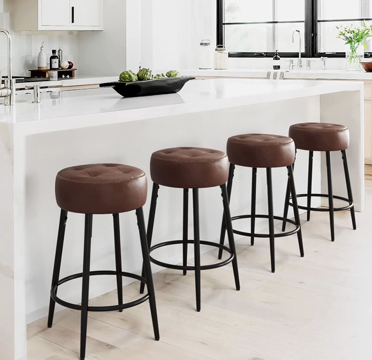 Saddle Stool with Round Faux Leather Cushion Dark Brown