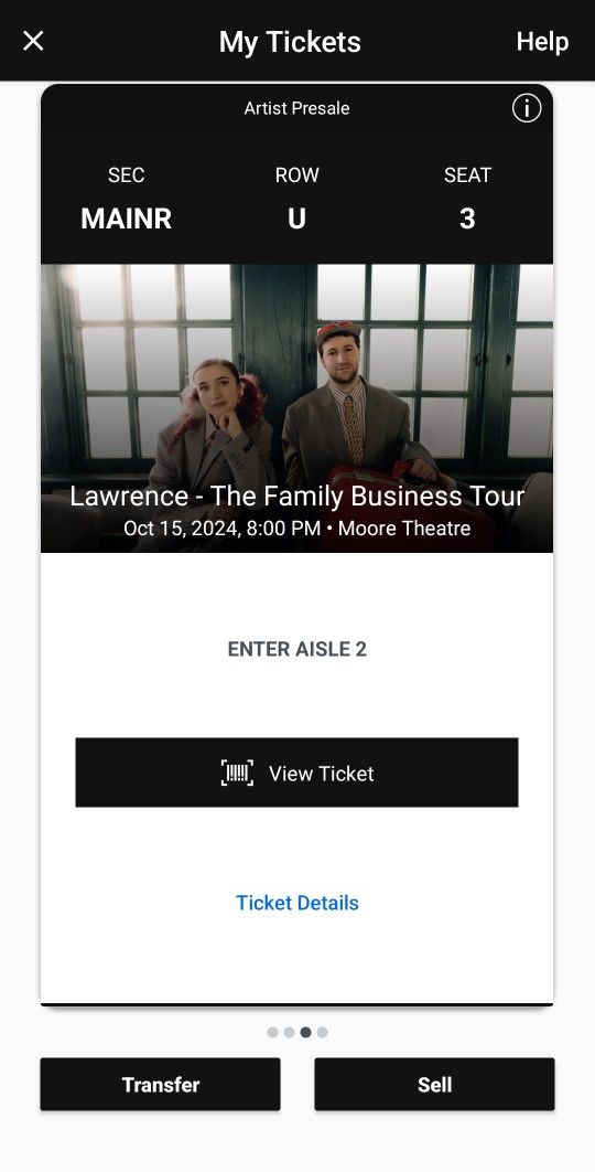 Lawrence 10/15, 2 Floor Tickets