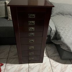 El Dorado Jewelry Wood Chest Cabinet Cherry Color Storage Watches And Jewelry 
