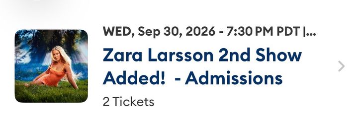 Zara Larsson concert tickets 9/30/2026