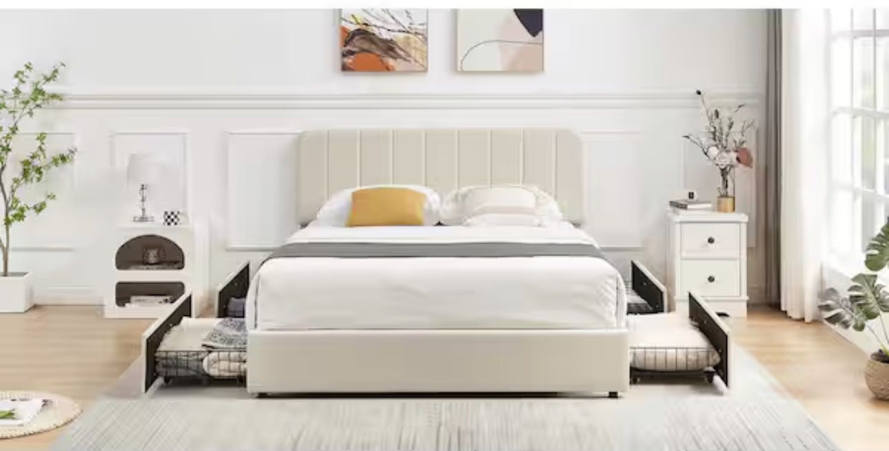 NEW IN BOX Full Velvet Bedframe with 4 Storage Drawers