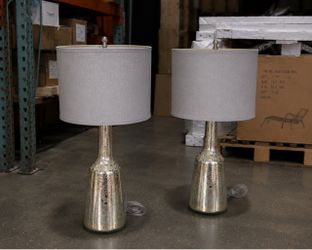 Pair of Mercury Glass Table Lamps w/ Gray Drum Shades