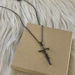 Brand New Beautiful Charcoal Metal Color Faith Cross Necklace 