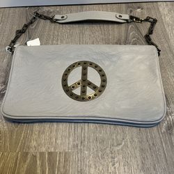 Grey Faux Leather New Handbag With Gunmetal Peace Front 