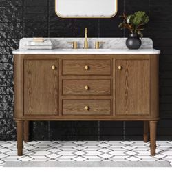 Home Decorators Collection Collette 48 in. Single Sink Freestanding Bathroom Vanity in Cinnamon Oak with White Carrara Marble Top (Assembled)