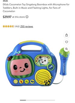 EKids Cocomelon Toy Singalong Boombox with Microphone for Toddlers, Built-in Music and Flashing Lights, for Fans of Cocomelon