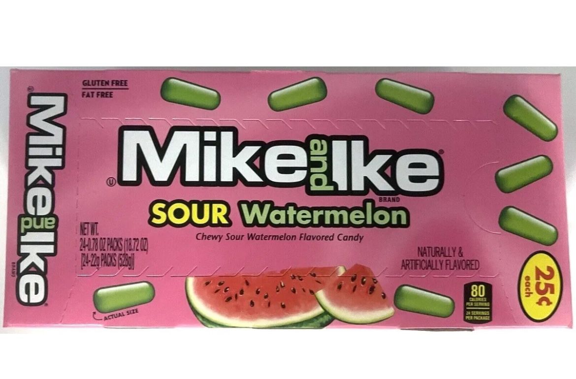 Mike and Ike Sour Watermelon Fruit Chewy Candy Box 24 Count Packs Bulk Candies