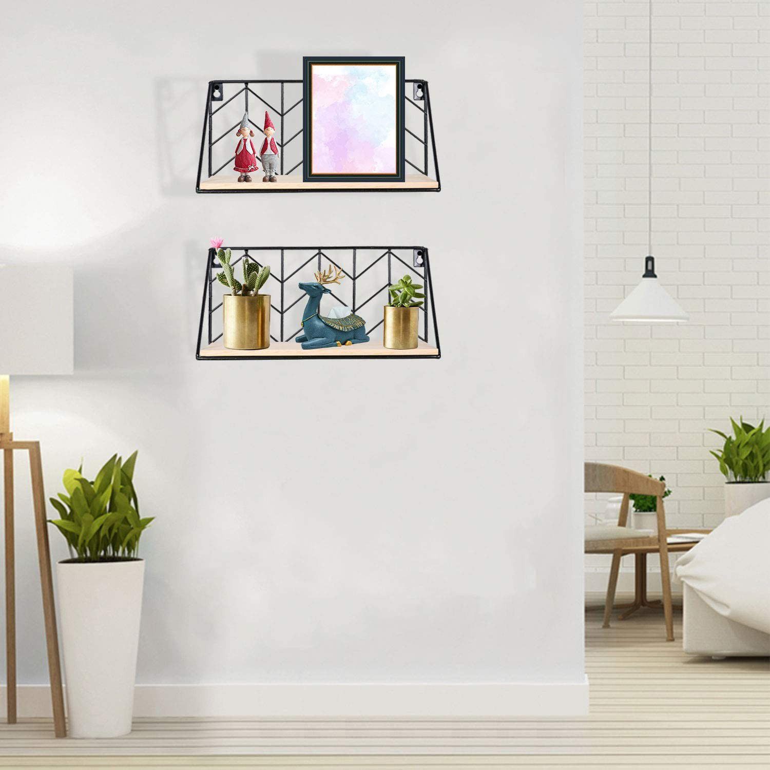 Floating Shelves Wall Mounted Set of 2 Rustic Arrow Design Wood Storage for Bedroom, Living Room, Bathroom, Kitchen